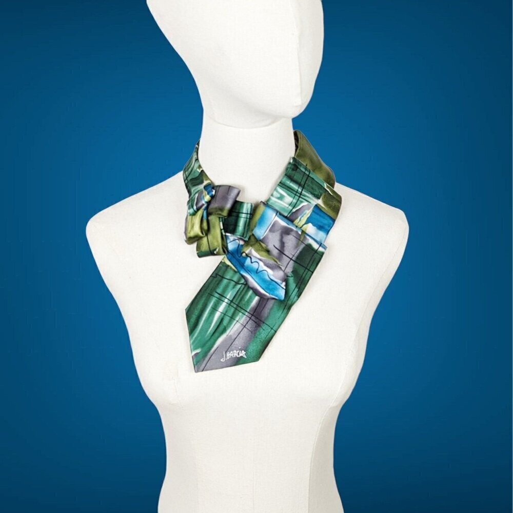 Green Abstract Ascot Scarf - Women's Tie - Formal Scarf